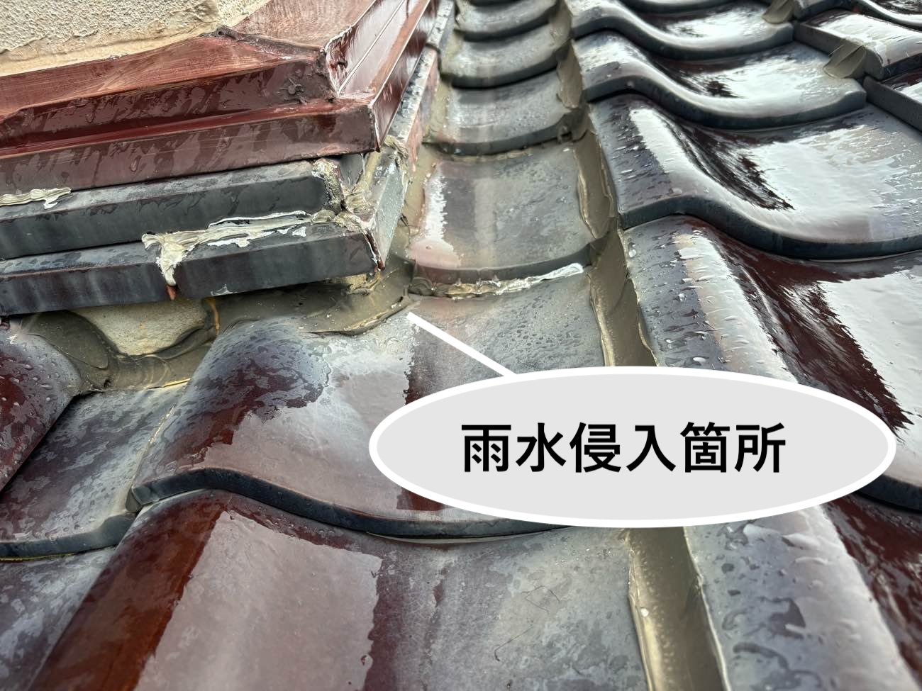 瓦と外壁の隙間に見られた浸水箇所