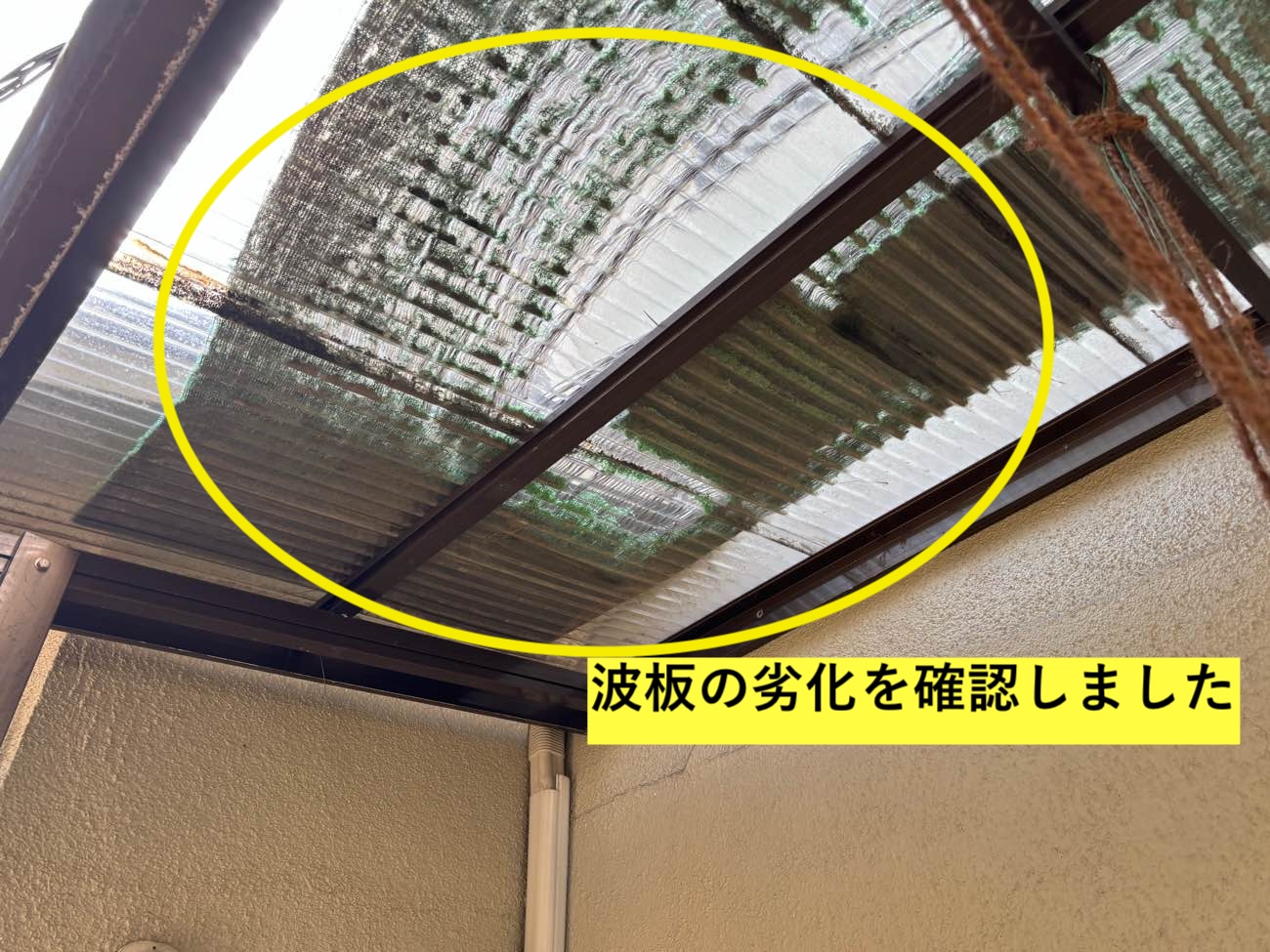 筑紫野市の波板の劣化を確認しました