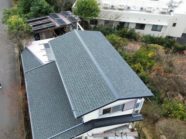 小郡市のカバー工事が完了した屋根