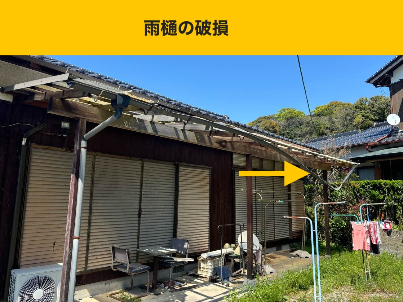 建物外観と雨樋ラインの状態