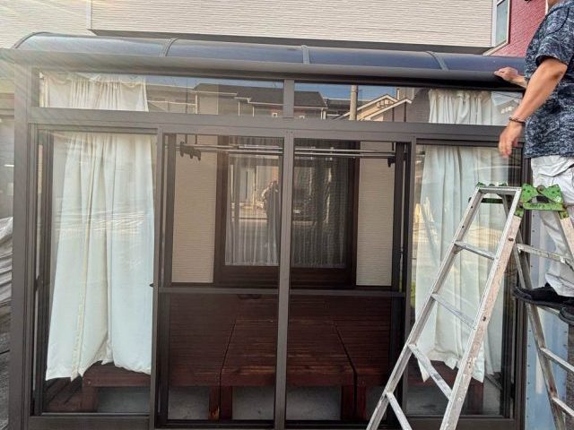 【太宰府市】サンルーム樹脂製屋根を調査｜強風による破損・ひび割れを確認