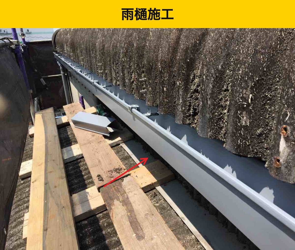新しく取り付けた軒樋の内側