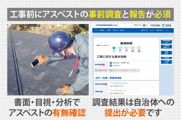 工事前にアスベストの事前調査と報告が必須