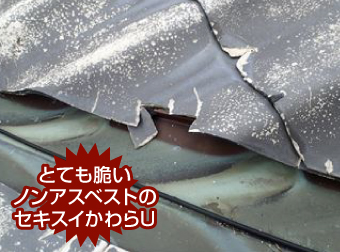 とても脆いノンアスベストのセキスイかわらU
