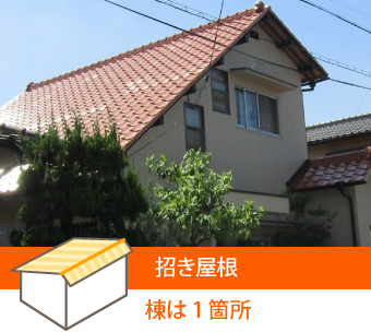 招き屋根の接合部は棟の1箇所